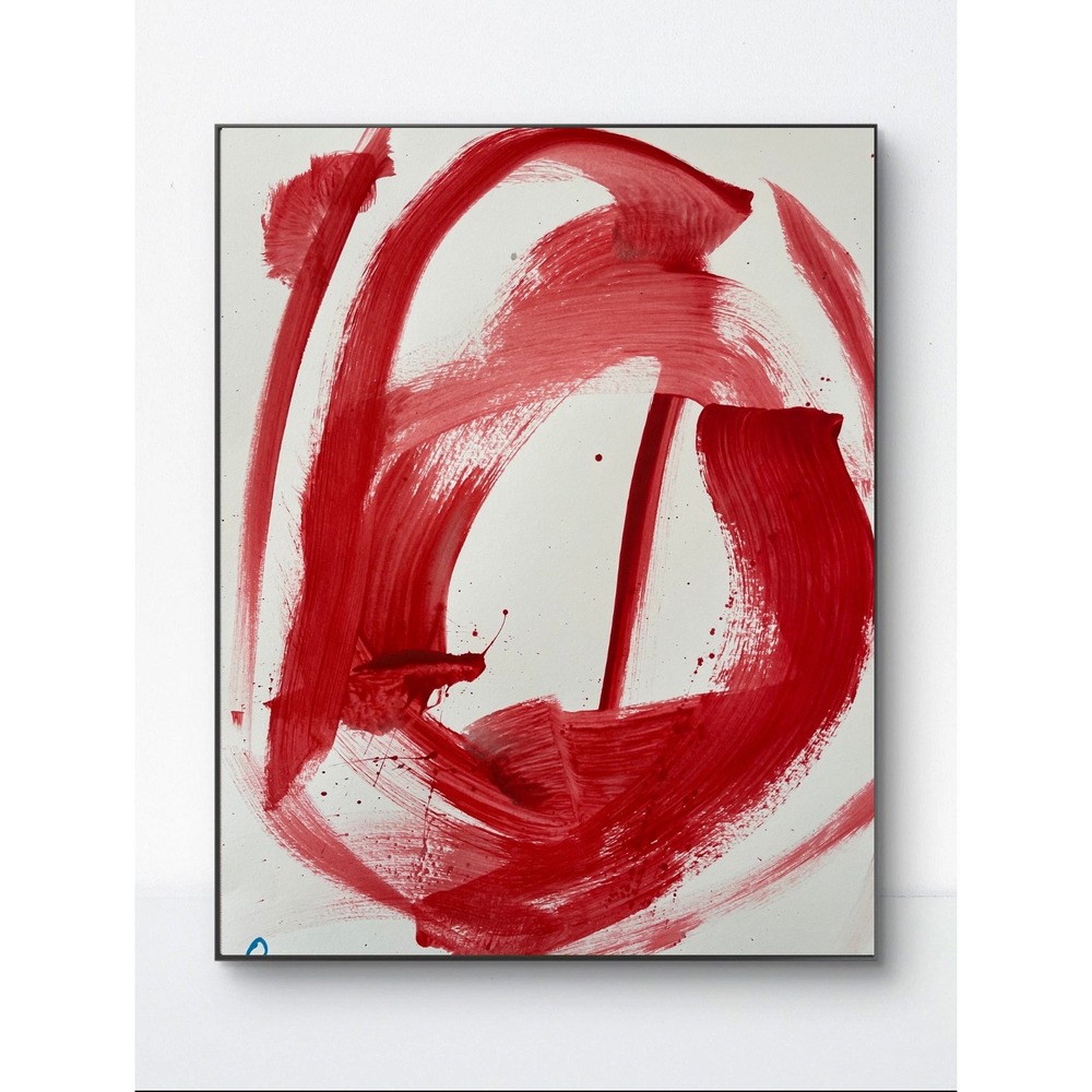 OMAN Original Abstract Painting 11x14 Red Impasto Monochromatic Expressionism